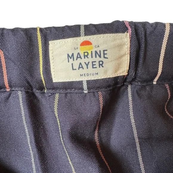 Marine Layer Navy Blue with Yellow, Pink, & Green Horizontal Midi Skirt | Size M - Picture 6 of 8